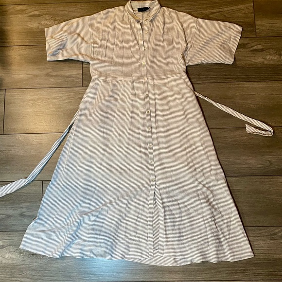 Hatch Dresses & Skirts - EUC Hatch Collection White Striped Button-Front Rayon/Linen Maxi Shirtdress